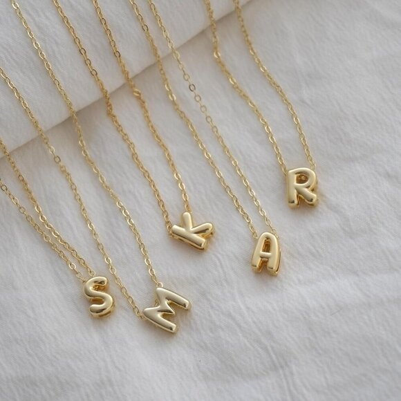 Initial Necklaces for Women Bubble Gold Silver Letter Necklace Dainty Personaliz - Picture 5 of 8